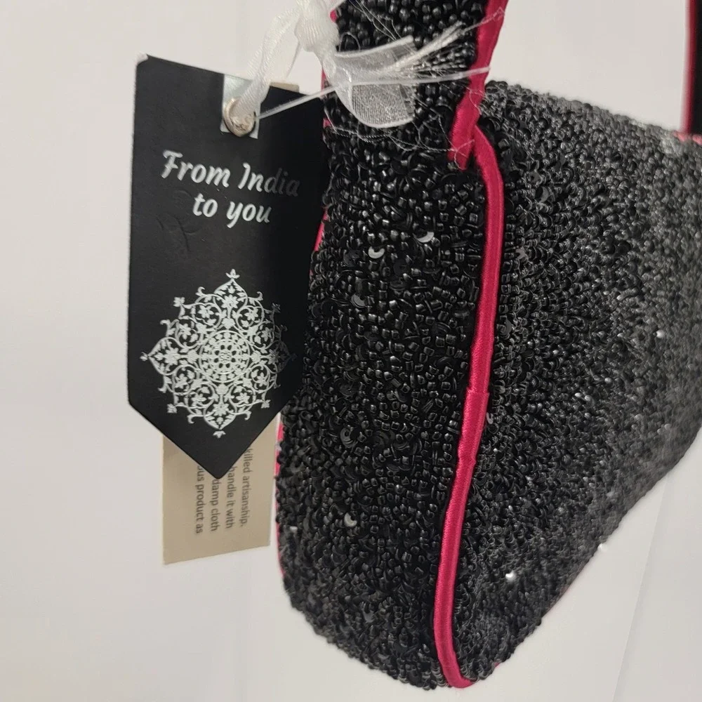 NWT Viral Tik Tok Snake Dragon Hand Beaded Black Shoulder Bag Made‎ In India